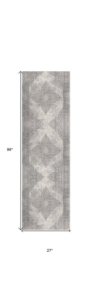 2' X 4' Gray Distressed Medallion Area Rug